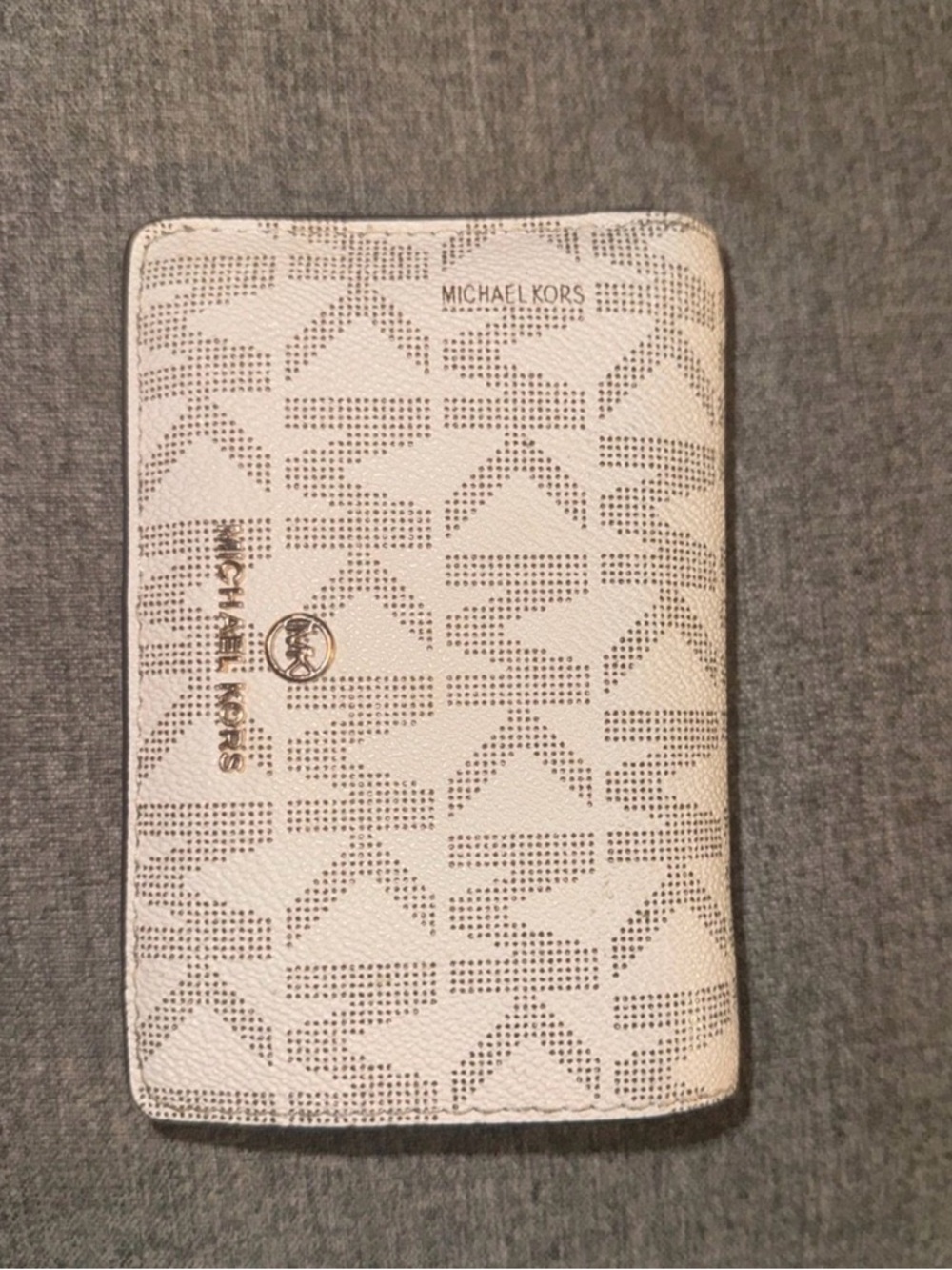 Michael Kors Cream Perforated MK Continental Wallet with Gold Logo